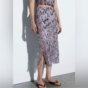 Zara purple sequin slip midi skirt